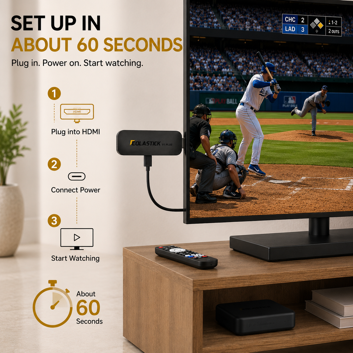 ColaStick V1 Plus — Portable 4K Streaming Stick, 3,500+ Channels
