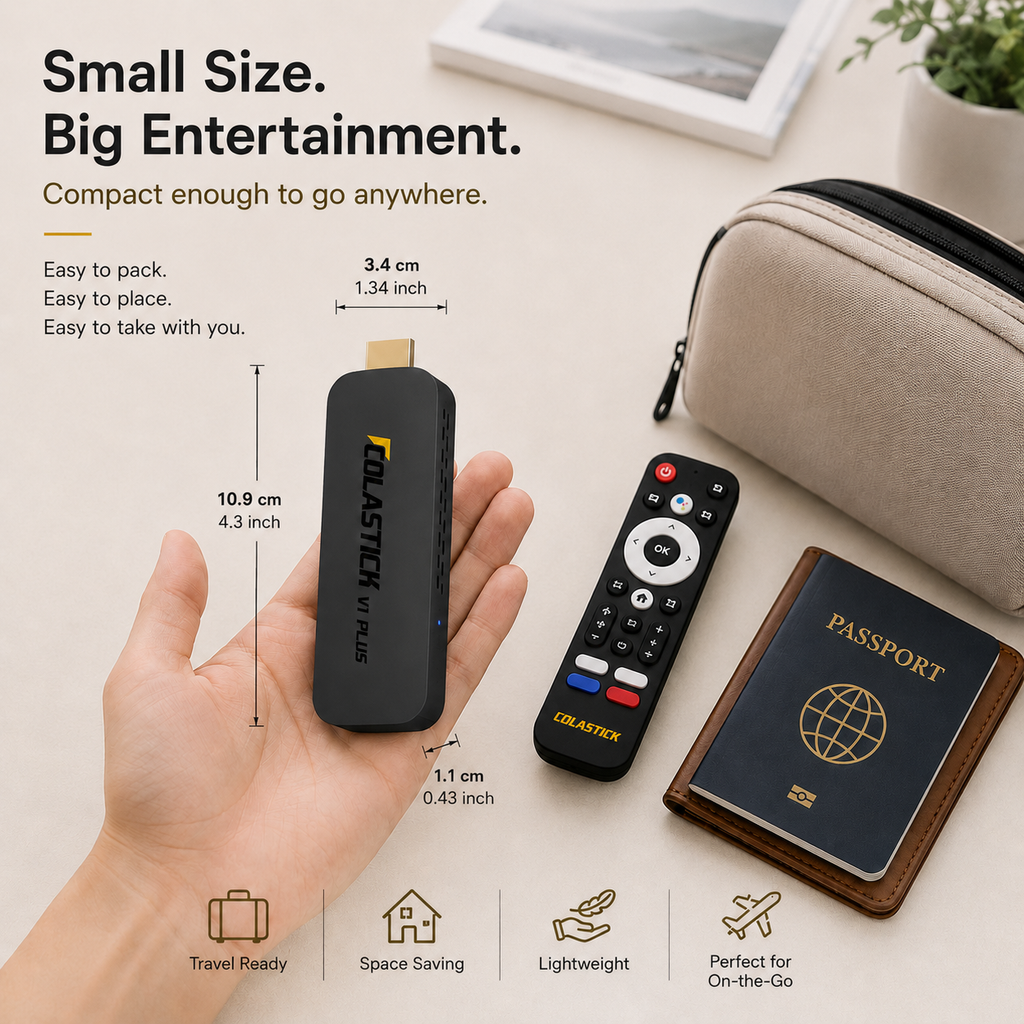 ColaStick V1 Plus — Portable 4K Streaming Stick, 3,500+ Channels